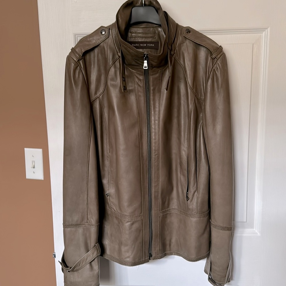 Marc New York Marc Anthony Leather Jacket Zip Front Olive Size Large